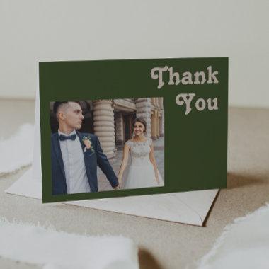 Simple Retro Vibes | Olive Green Folded Photo Thank You