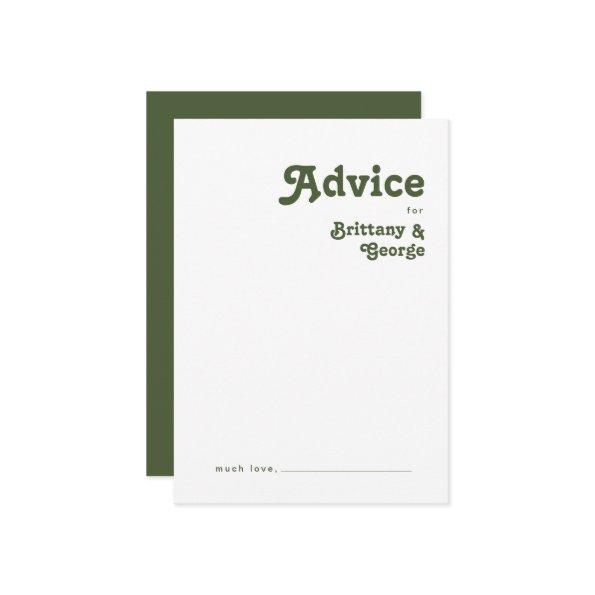 Simple Retro Vibes | Olive Green Wedding Advice Card