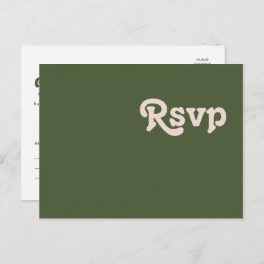 Simple Retro Vibes | Olive Green Wedding RSVP PostInvitations