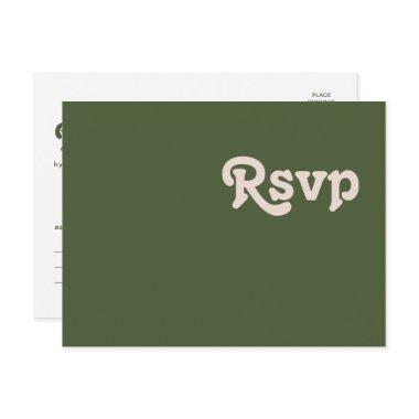 Simple Retro Vibes | Olive Green Wedding RSVP PostInvitations