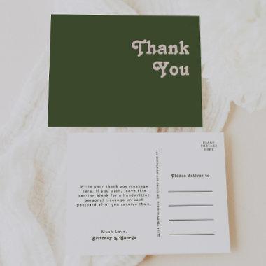 Simple Retro Vibes | Olive Green Wedding Thank You PostInvitations