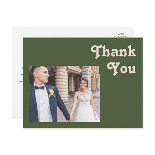 Simple Retro Vibes | Olive Green Wedding Thank You Post