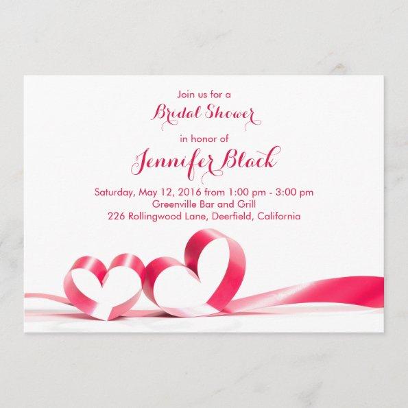 Simple Ribbon Hearts Valentine's Bridal Shower Invitations