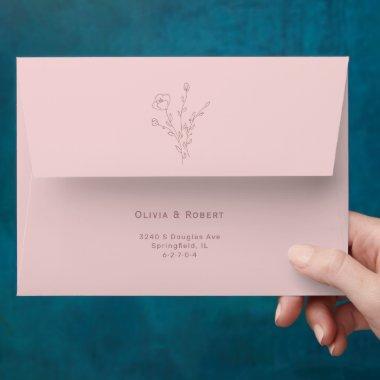 Simple Rose Rustic Floral Wedding Envelope