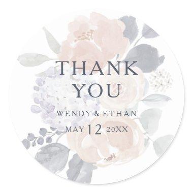 Simple Rustic Floral Thank You Wedding Favor Classic Round Sticker