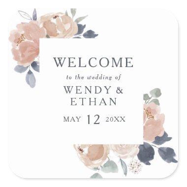 Simple Rustic Floral Wedding Welcome Square Sticker