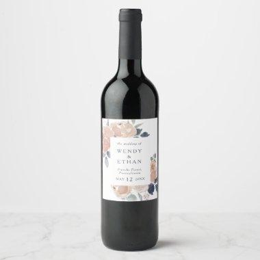Simple Rustic Floral Wedding Wine Label