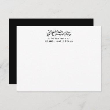 Simple Rustic From The Desk Of Black Botanical Note Invitations