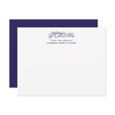 Simple Rustic From The Desk Of Navy Blue Botanical Note