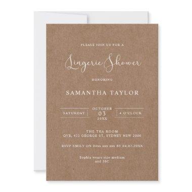 Simple Rustic Kraft Lingerie Shower Invitations