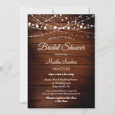 Simple Rustic Wood and String Lights Bridal Shower Invitations