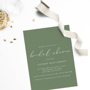 Simple Sage Green Calligraphy Bridal Shower Invitations