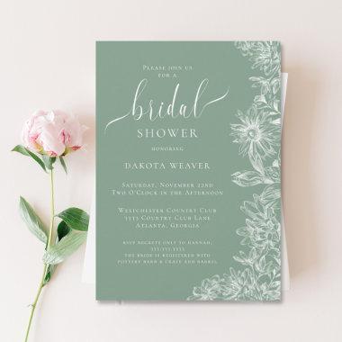 Simple Sage Green Floral Bridal Shower Invitations