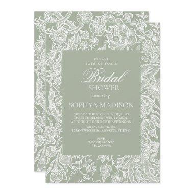 Simple Sage Green Line Art Wildflower Invitations