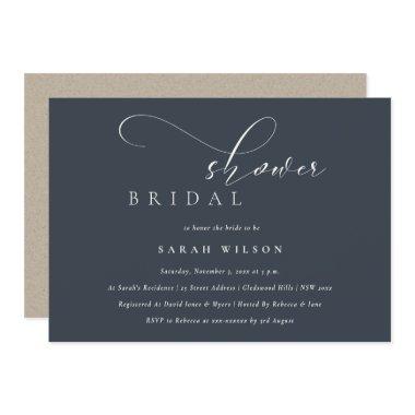 Simple Script Black Navy Bridal Shower Invite