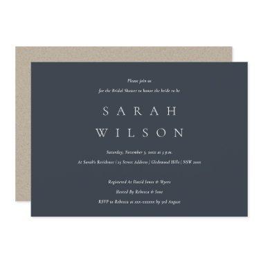 Simple Script Black Navy Bridal Shower Invite