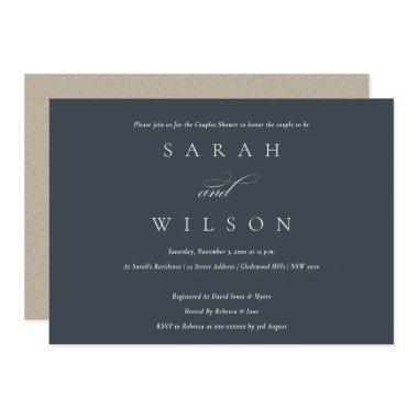 Simple Script Black Navy Couples Shower Invite