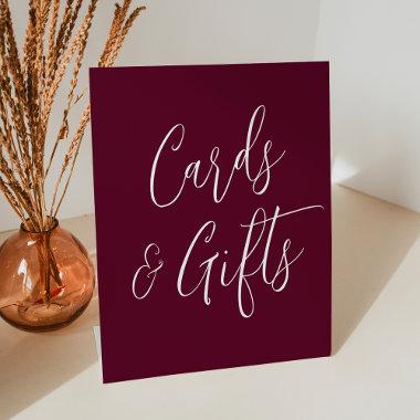 Simple Script Burgundy Wedding Invitations and Gifts Pedestal Sign