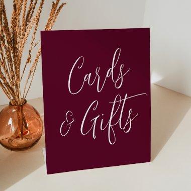 Simple Script Burgundy Wedding  and Gifts Pedestal Sign