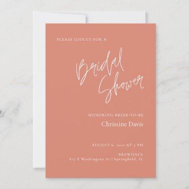 Simple Script Coral Bridal Shower Invitations
