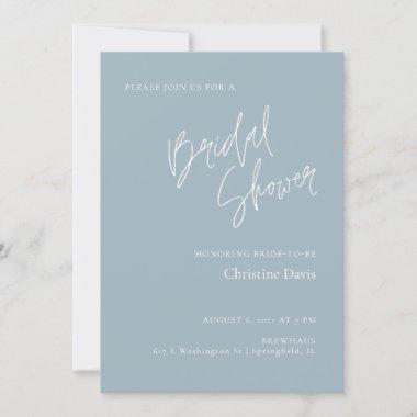 Simple Script Dusty Blue Bridal Shower Invitations