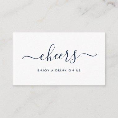 Simple Script Free Drinks Ticket - Navy & White Enclosure Invitations
