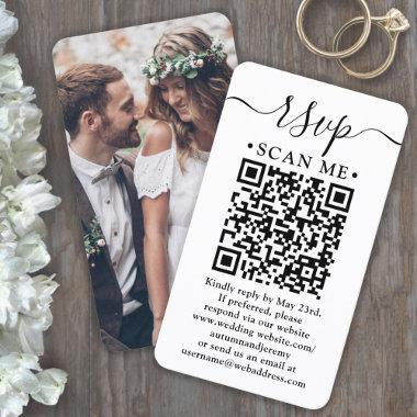 Simple Script RSVP Wedding Website QR Code & Photo Enclosure Invitations