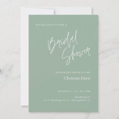Simple Script Sage Green Bridal Shower Invitations