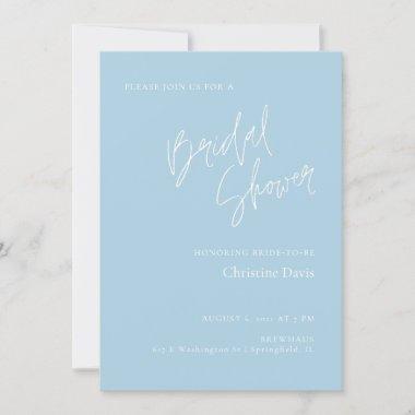 Simple Script Soft Blue Bridal Shower Invitations