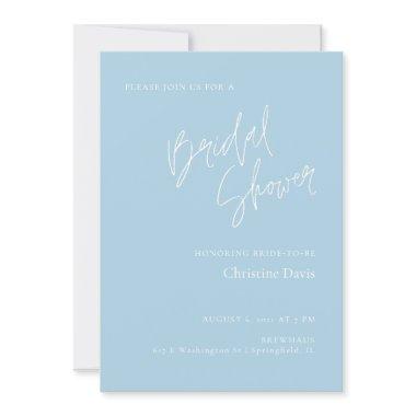 Simple Script Soft Blue Bridal Shower Invitations