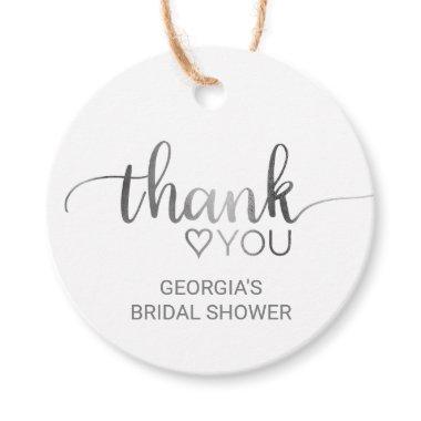 Simple Silver Calligraphy Bridal Shower Thank You Favor Tags