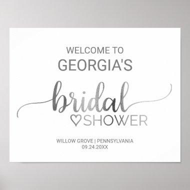 Simple Silver Calligraphy Bridal Shower Welcome Poster