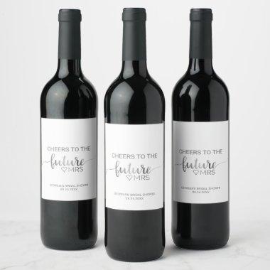Simple Silver Calligraphy Future Mrs Bridal Shower Wine Label