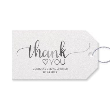 Simple Silver Calligraphy Thank You Bridal Shower Gift Tags