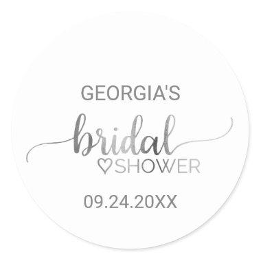 Simple Silver Foil Calligraphy Bridal Shower Favor Classic Round Sticker