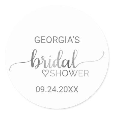 Simple Silver Foil Calligraphy Bridal Shower Favor Classic Round Sticker