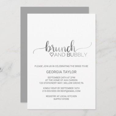 Simple Silver Foil Calligraphy Brunch and Bubbly Invitations
