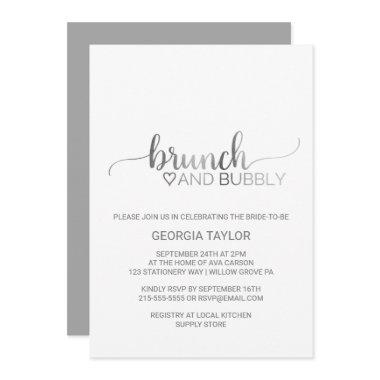 Simple Silver Foil Calligraphy Brunch and Bubbly Invitations