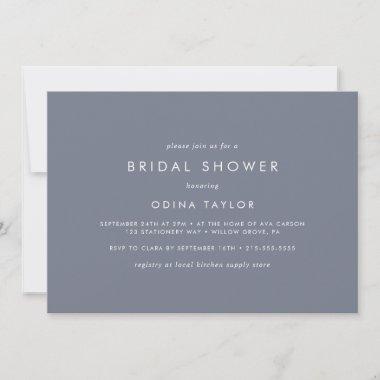 Simple Slate Blue Gray Horizontal Bridal Shower Invitations