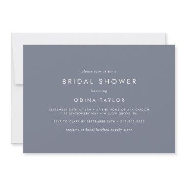 Simple Slate Blue Gray Horizontal Bridal Shower Invitations