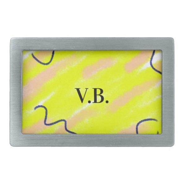 Simple solid color add name text monogram yellow belt buckle