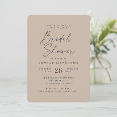 Simple Taupe Beige Solid Color Bridal Shower Invitations