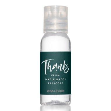 Simple thanks personalized forest green wedding hand sanitizer