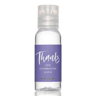 Simple thanks personalized purple baby shower hand sanitizer