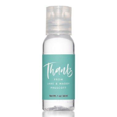 Simple thanks personalized teal wedding hand sanitizer