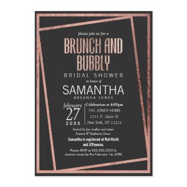 Simple Tilted Rose Gold Border Black Brunch Bubbly
