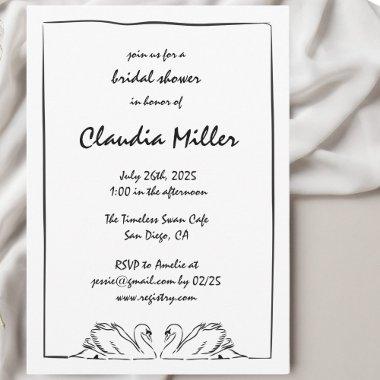 Simple Timeless Handwritten Swan Bridal Shower Invitations