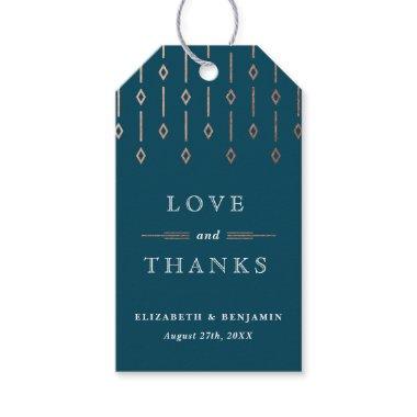 Simple Vintage Teal Rose Foil Wedding Thank You Gift Tags