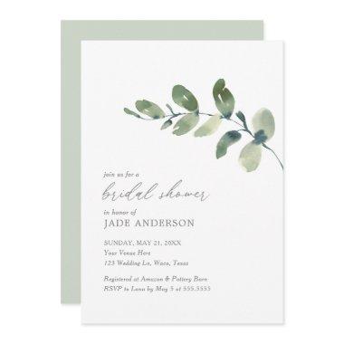 Simple Watercolor Eucalyptus Bridal Shower Invitations