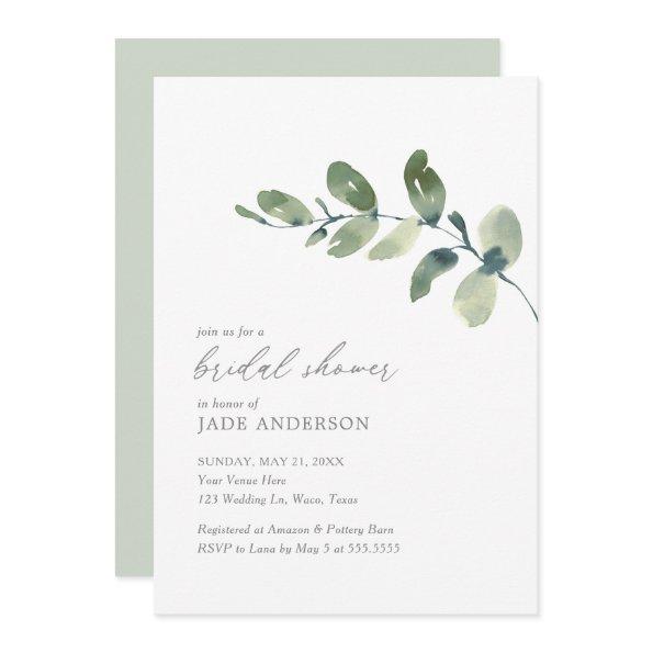 Simple Watercolor Eucalyptus Bridal Shower Invitations